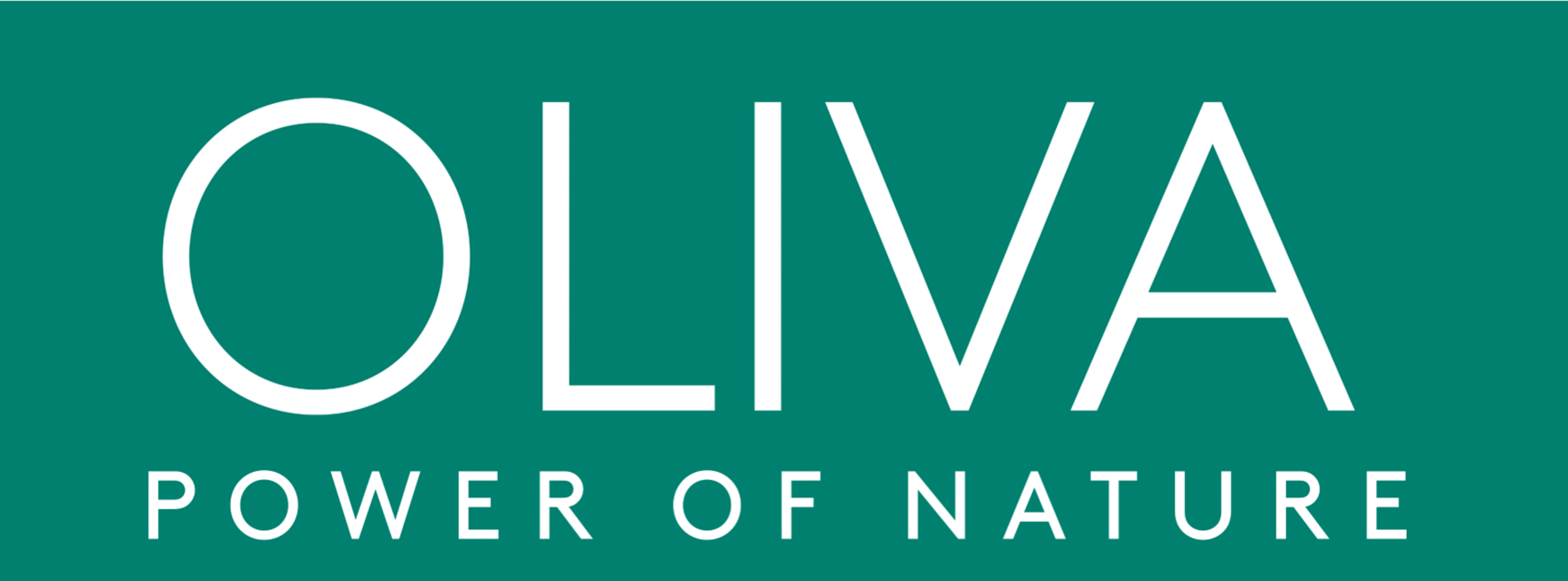 Logo: Vit text "OLIVA" och "POWER OF NATURE" på grön bakgrund.
