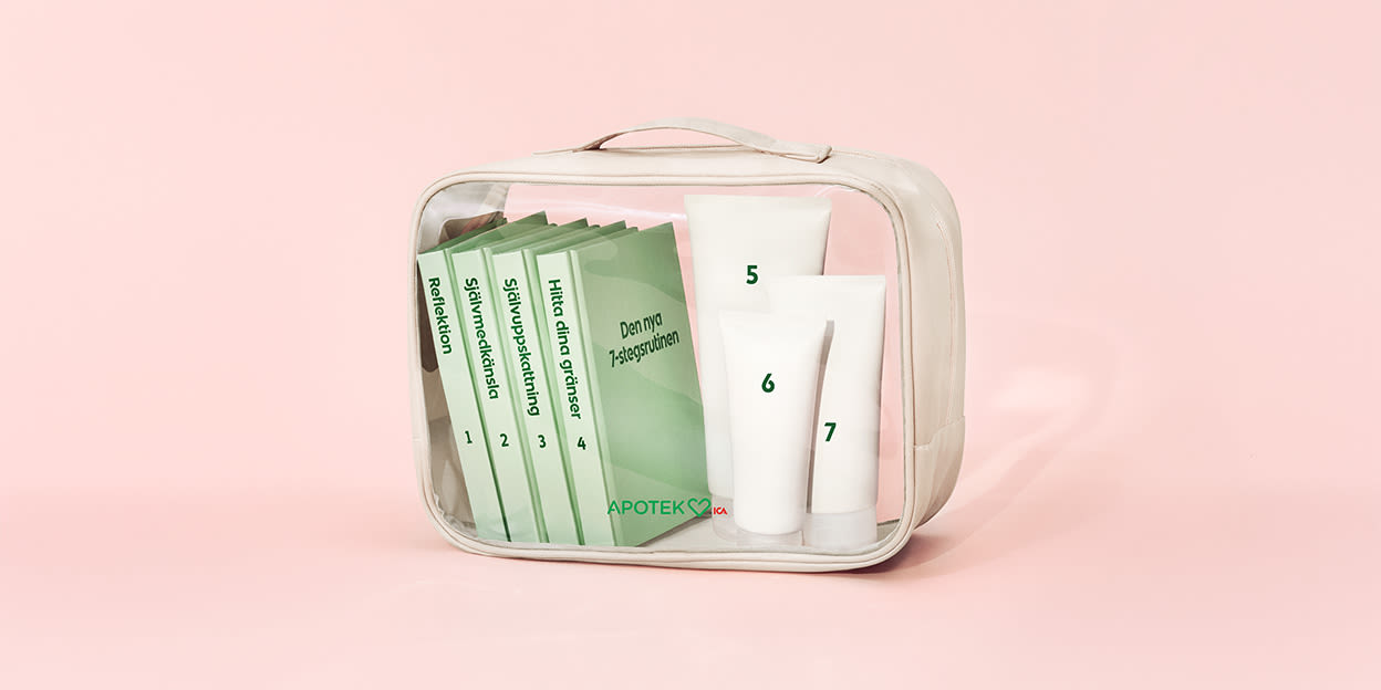 Necessär med den böcker och produkter för ung hud.